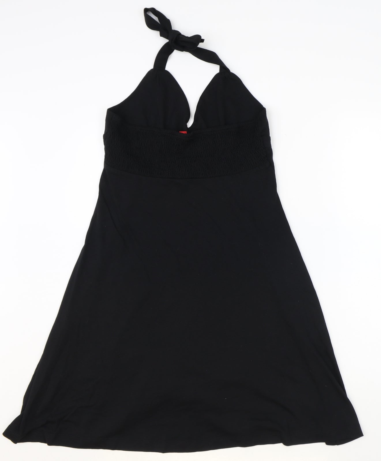 EDC Womens Black Cotton A-Line Size M V-Neck Tie