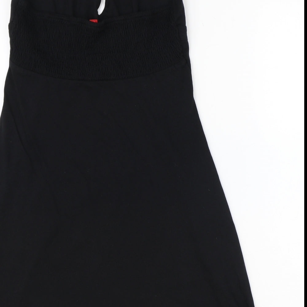 EDC Womens Black Cotton A-Line Size M V-Neck Tie