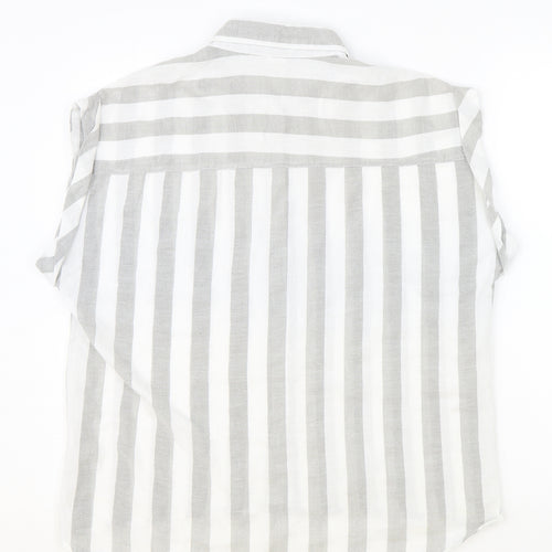 JV Womens Grey Striped 100% Cotton Basic Button-Up Size 10 Collared