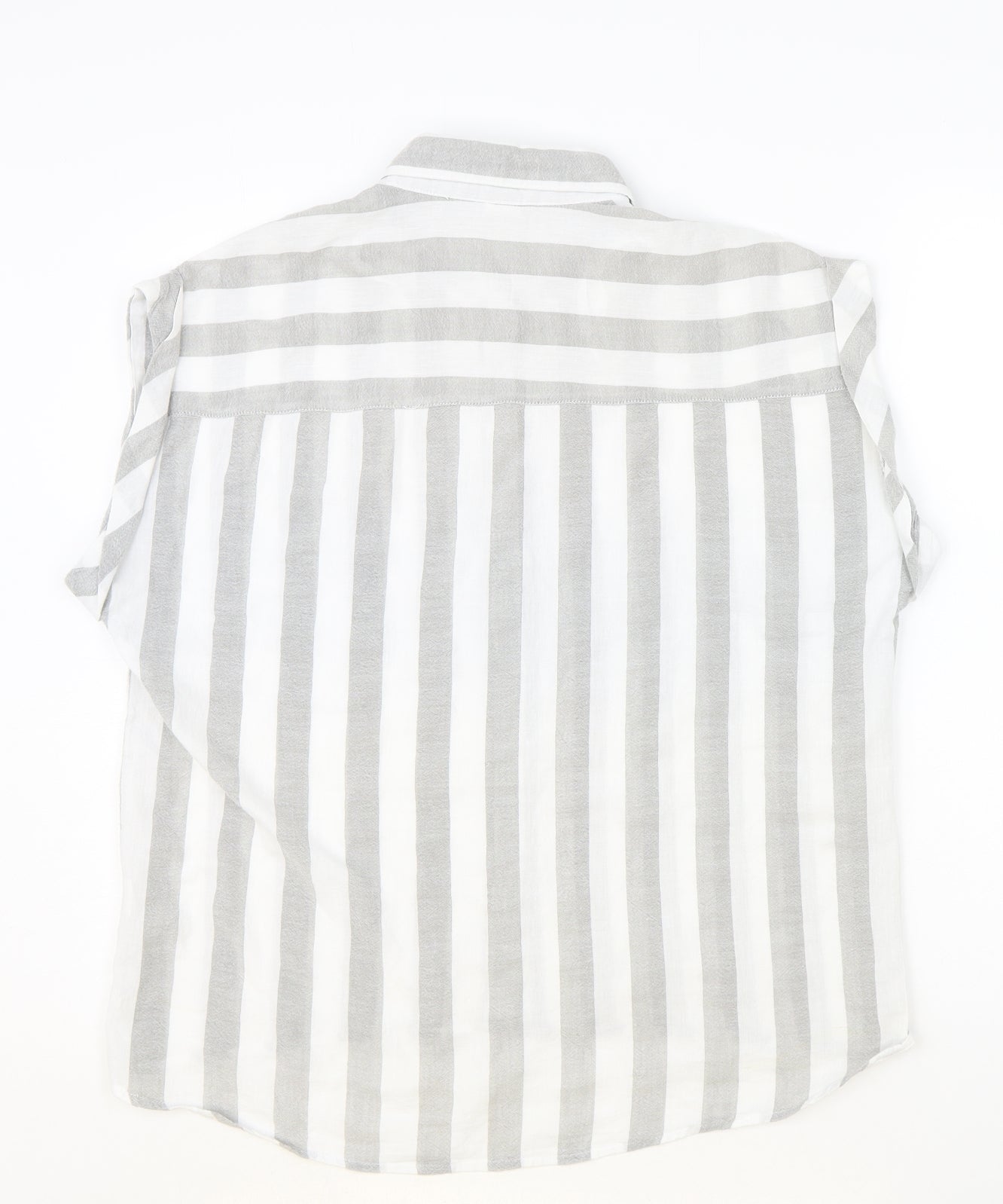 JV Womens Grey Striped 100% Cotton Basic Button-Up Size 10 Collared