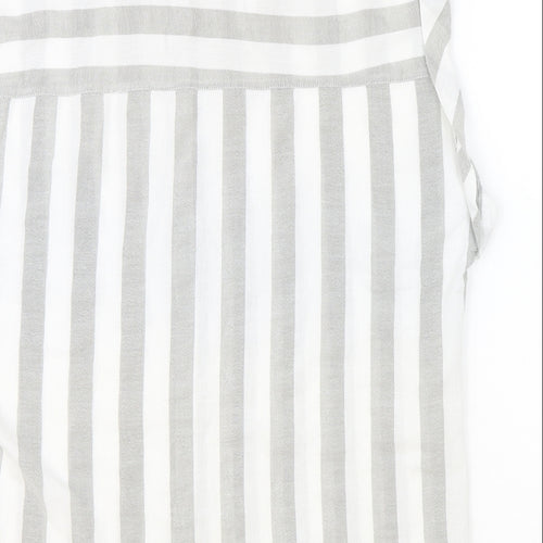 JV Womens Grey Striped 100% Cotton Basic Button-Up Size 10 Collared