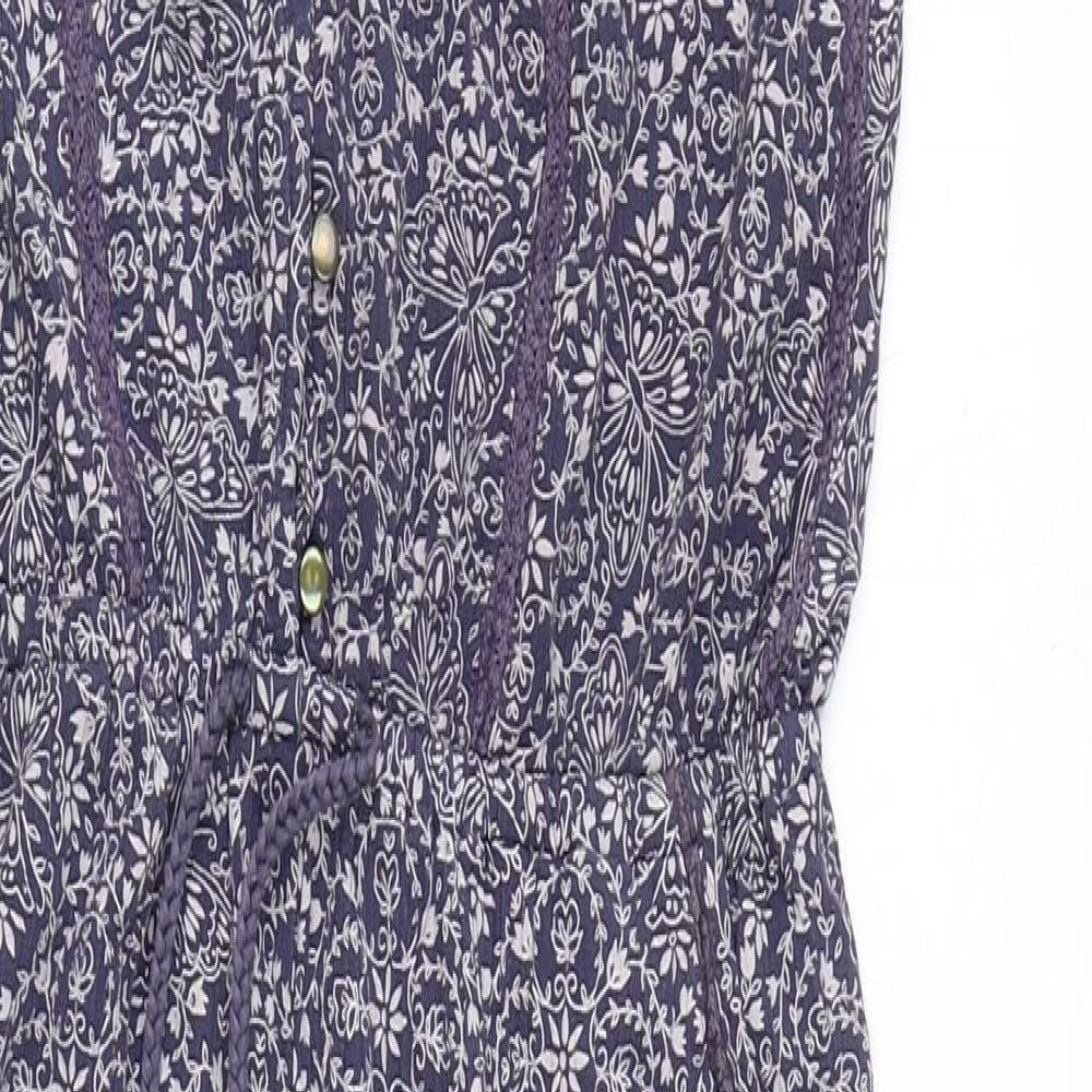NEXT Girls Blue Floral Viscose Jumpsuit One-Piece Size 11 Years Button - Drawstring Waist