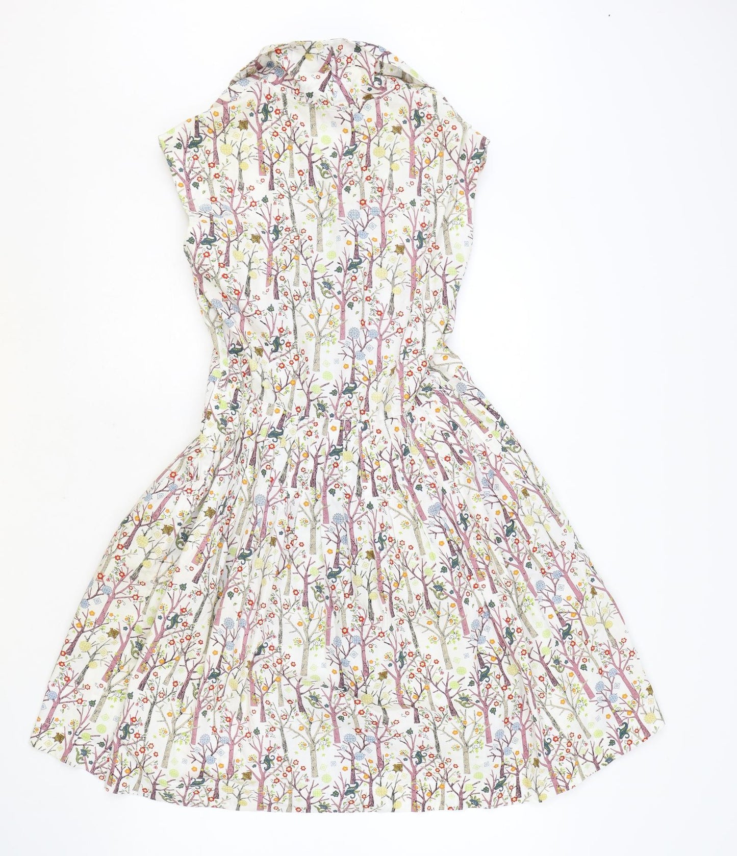 Louche Womens Ivory Geometric 100% Cotton A-Line Size 12 Collared Button - Tree Print