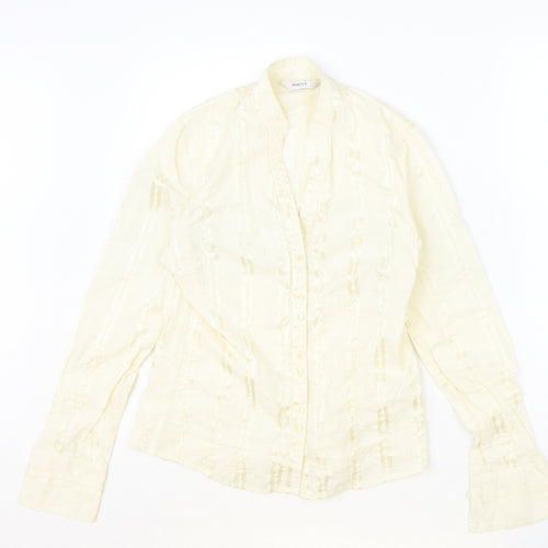 NEXT Womens Ivory Geometric Cotton Basic Button-Up Size 8 V-Neck