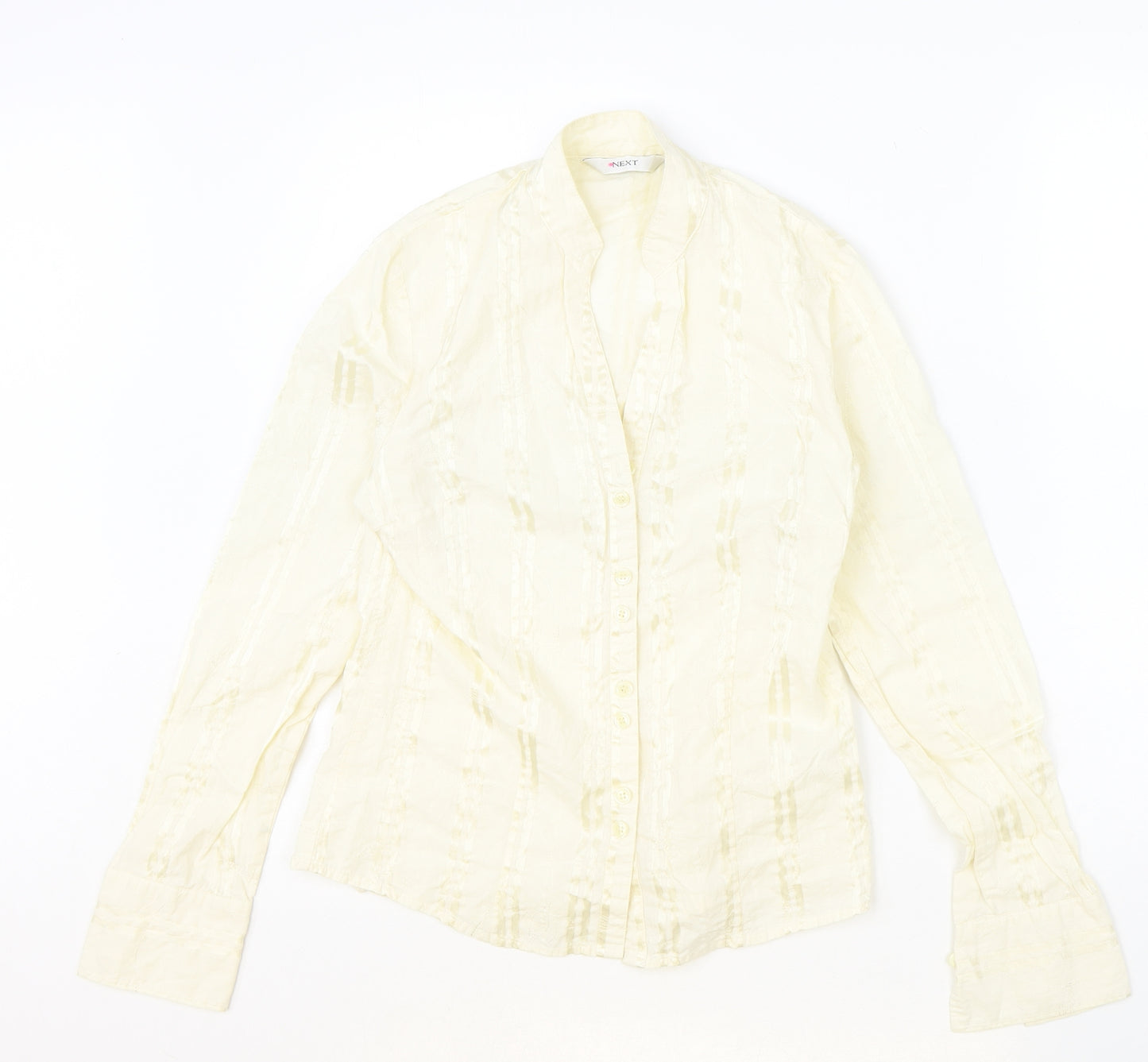 NEXT Womens Ivory Geometric Cotton Basic Button-Up Size 8 V-Neck