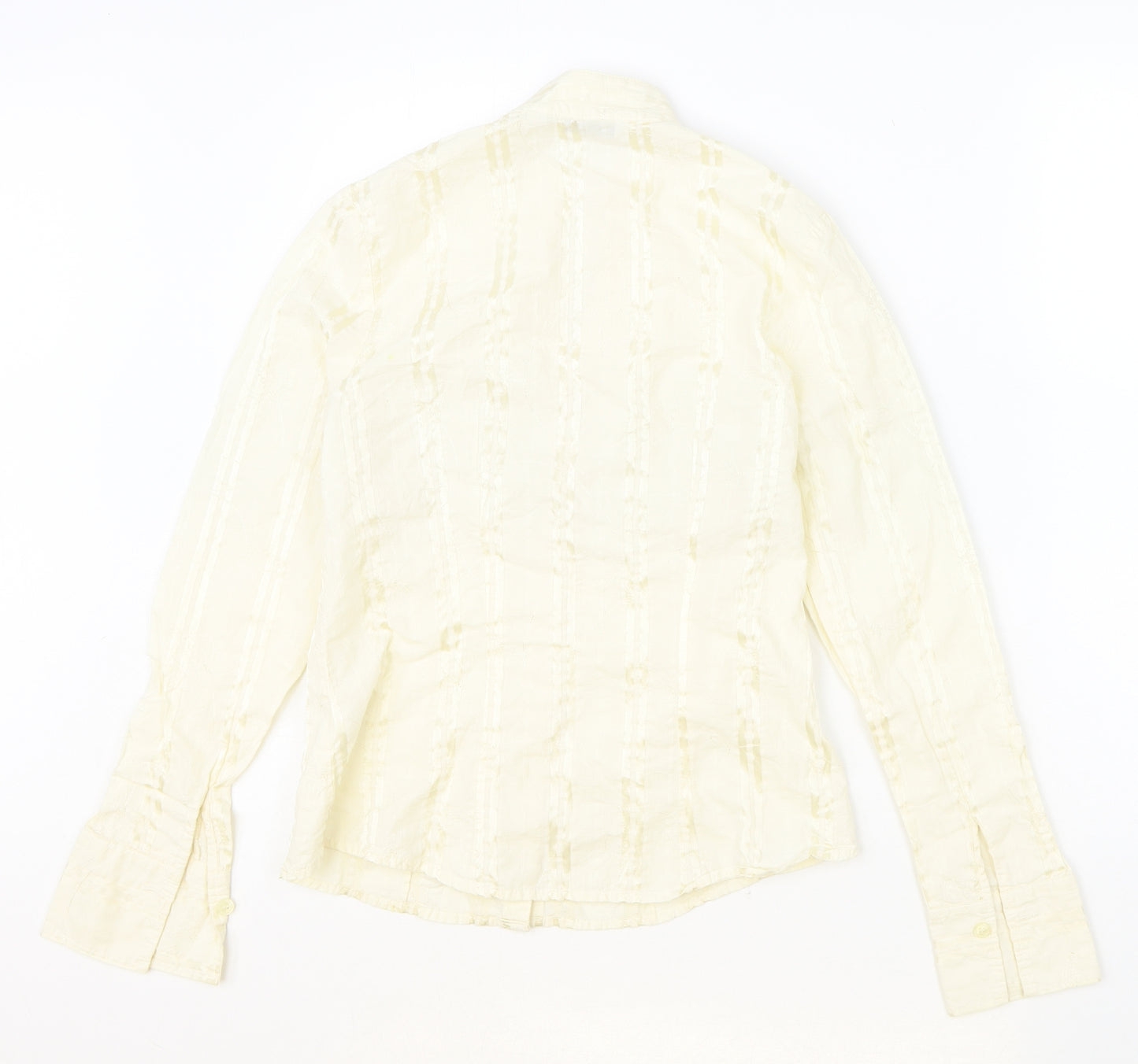 NEXT Womens Ivory Geometric Cotton Basic Button-Up Size 8 V-Neck