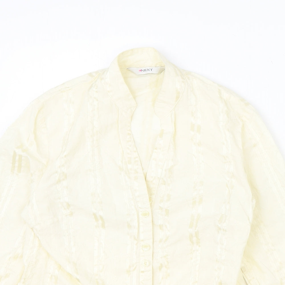 NEXT Womens Ivory Geometric Cotton Basic Button-Up Size 8 V-Neck