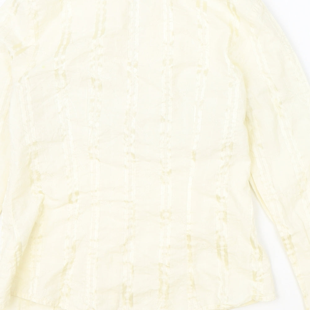 NEXT Womens Ivory Geometric Cotton Basic Button-Up Size 8 V-Neck