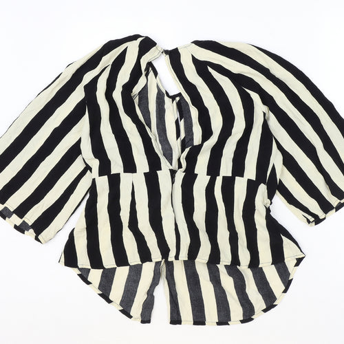 Topshop Womens Ivory Striped Viscose Basic Blouse Size 12 Round Neck - Keyhole Neckline, Open Back