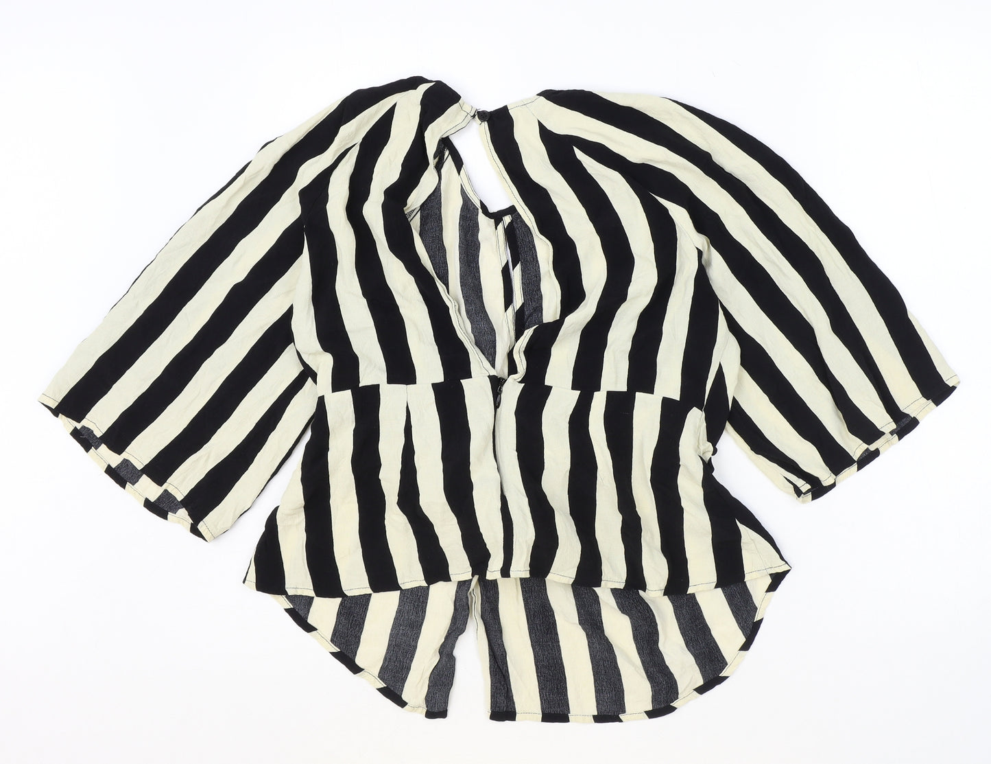 Topshop Womens Ivory Striped Viscose Basic Blouse Size 12 Round Neck - Keyhole Neckline, Open Back