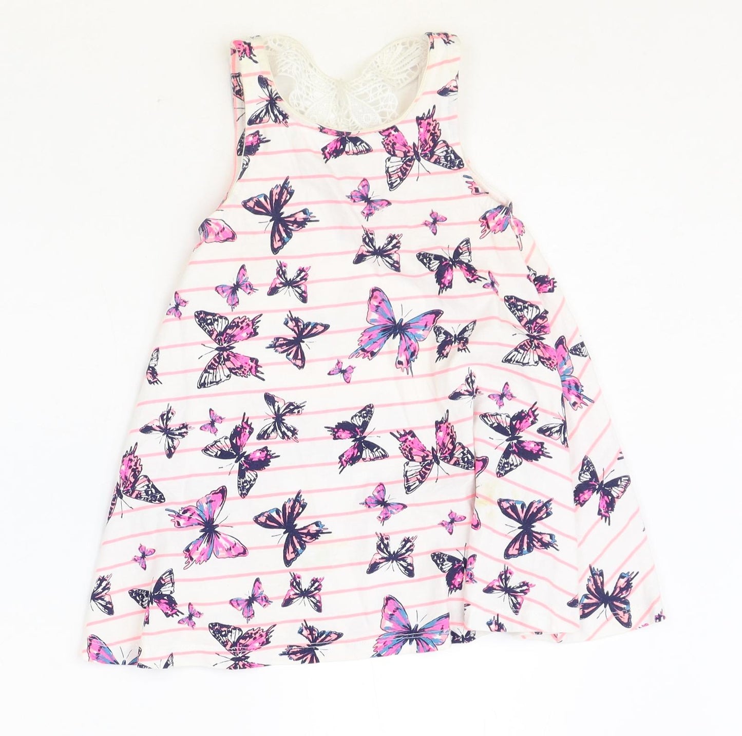 TU Girls Ivory Geometric 100% Cotton Basic Blouse Size 3 Years Scoop Neck Pullover - Butterfly Pattern