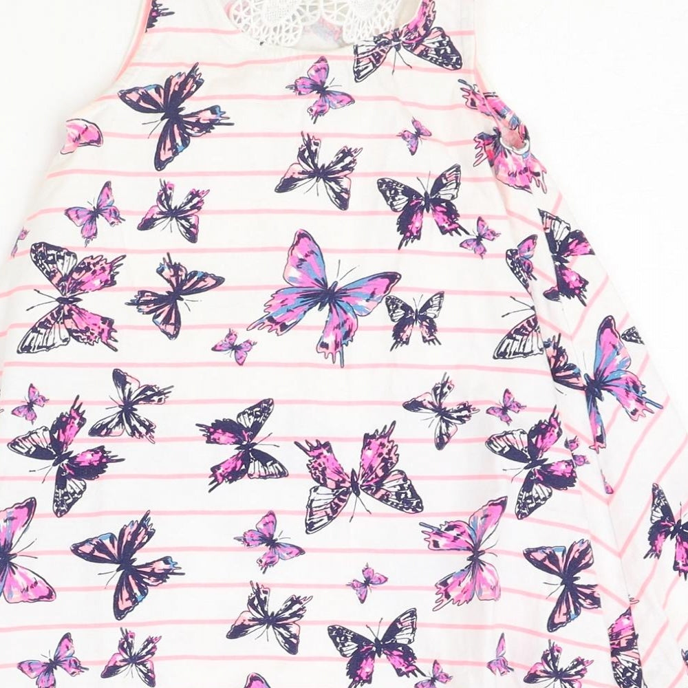 TU Girls Ivory Geometric 100% Cotton Basic Blouse Size 3 Years Scoop Neck Pullover - Butterfly Pattern
