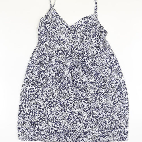 TU Womens Blue Floral Polyester Fit & Flare Size 8 V-Neck Pullover
