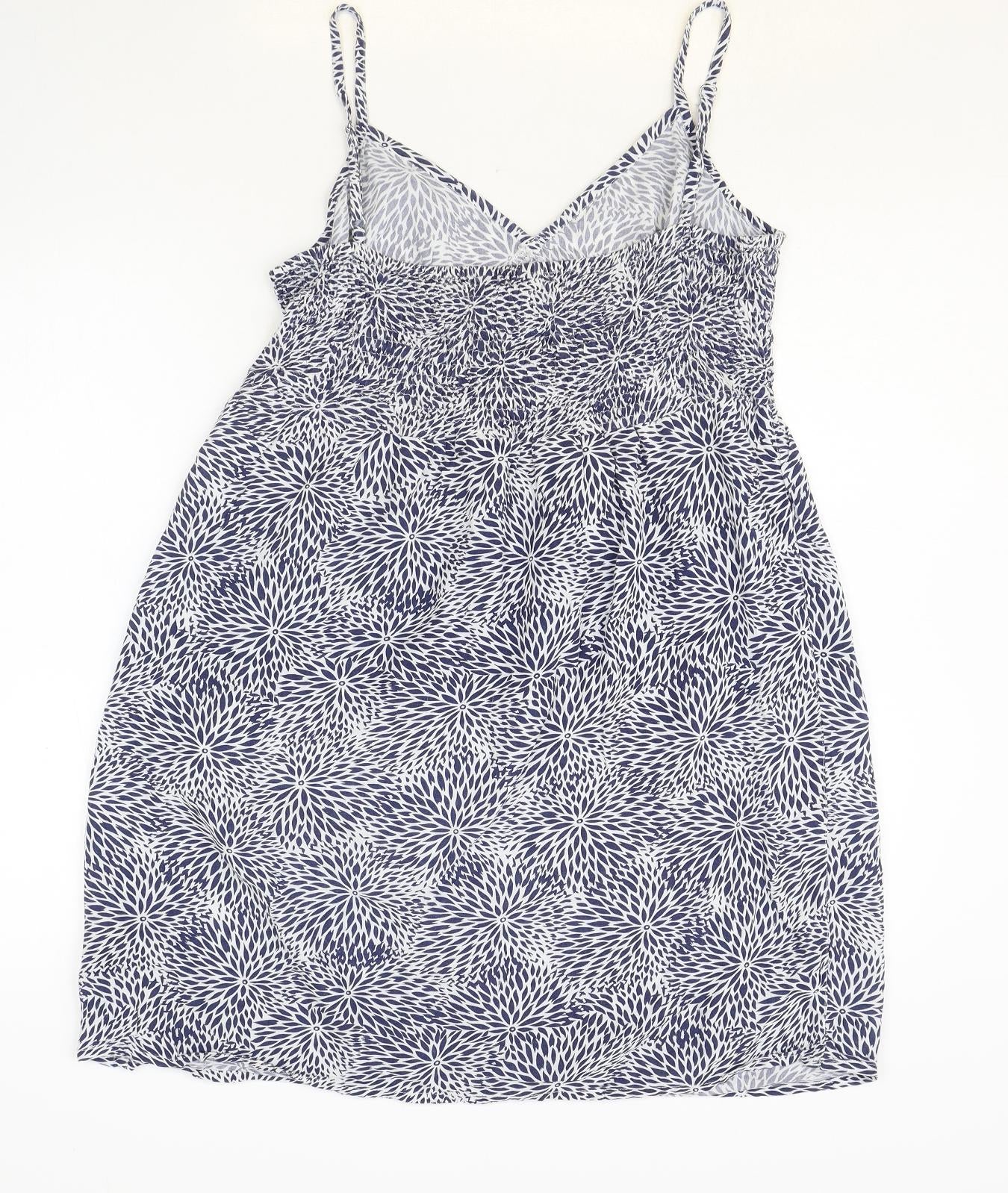 TU Womens Blue Floral Polyester Fit & Flare Size 8 V-Neck Pullover