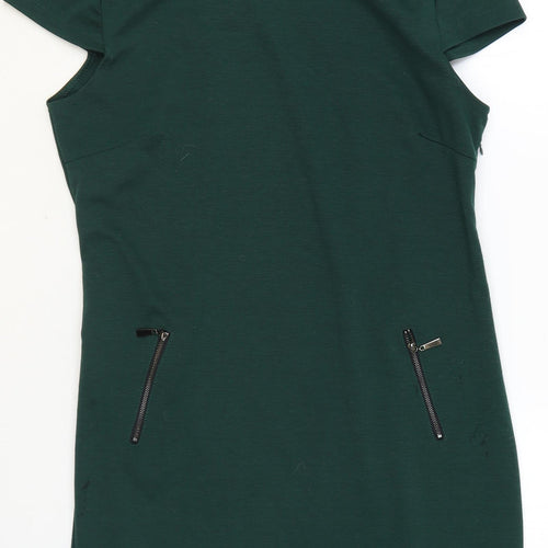 Sabrina Diamanti Womens Green Polyester Shift Size XL Roll Neck Zip