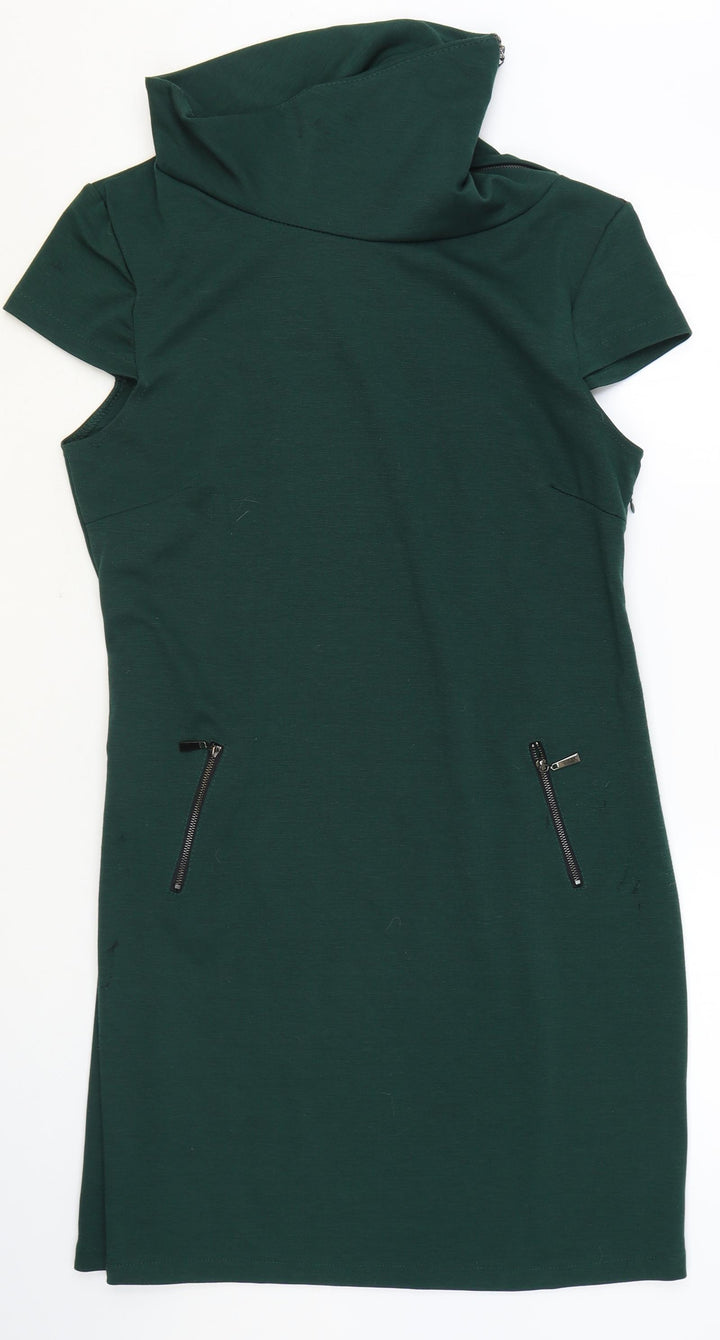 Sabrina Diamanti Womens Green Polyester Shift Size XL Roll Neck Zip