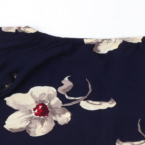 Apricot Womens Blue Floral Viscose Cropped Blouse Size 8 Boat Neck