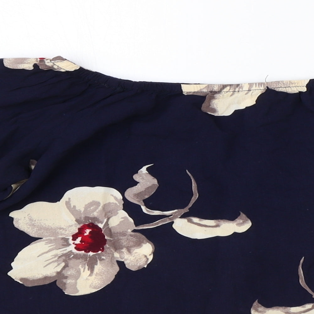 Apricot Womens Blue Floral Viscose Cropped Blouse Size 8 Boat Neck