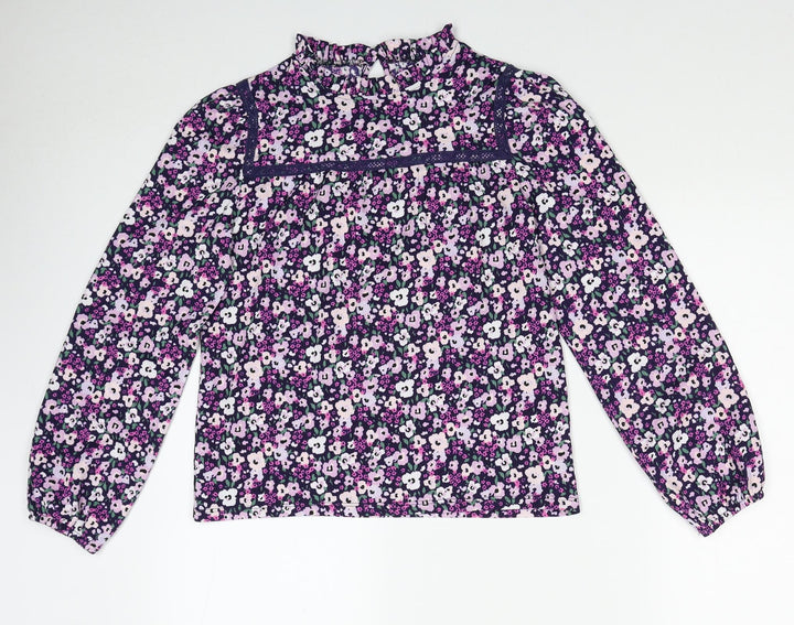 Dunnes Stores Womens Purple Geometric Polyester Basic Blouse Size XS Mock Neck