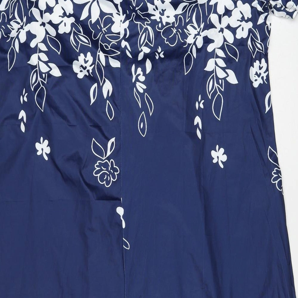 Preworn Womens Blue Floral Polyester A-Line Size 2XL Round Neck Button