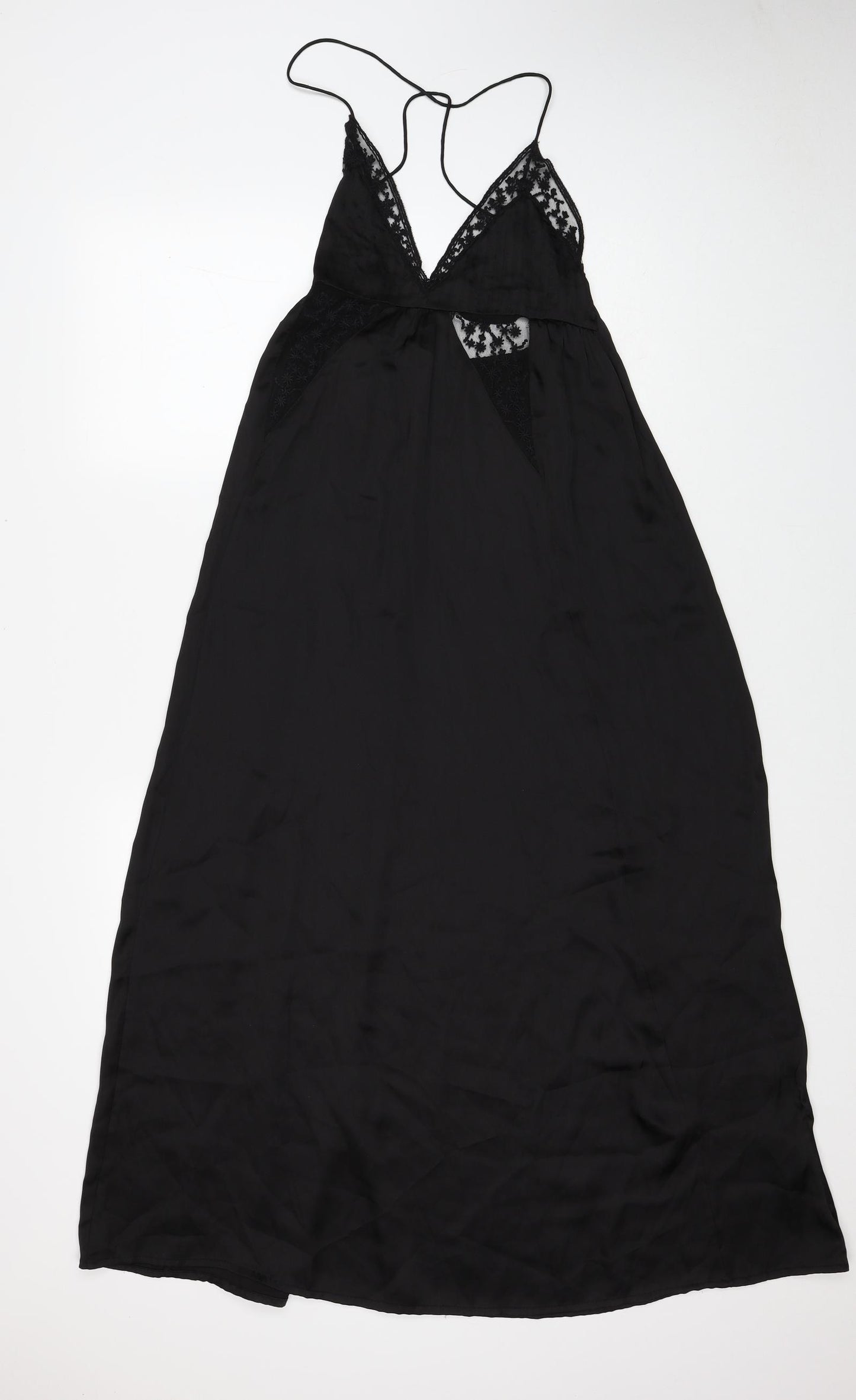 Zara Womens Black Polyester Slip Dress Size XS V-Neck Pullover