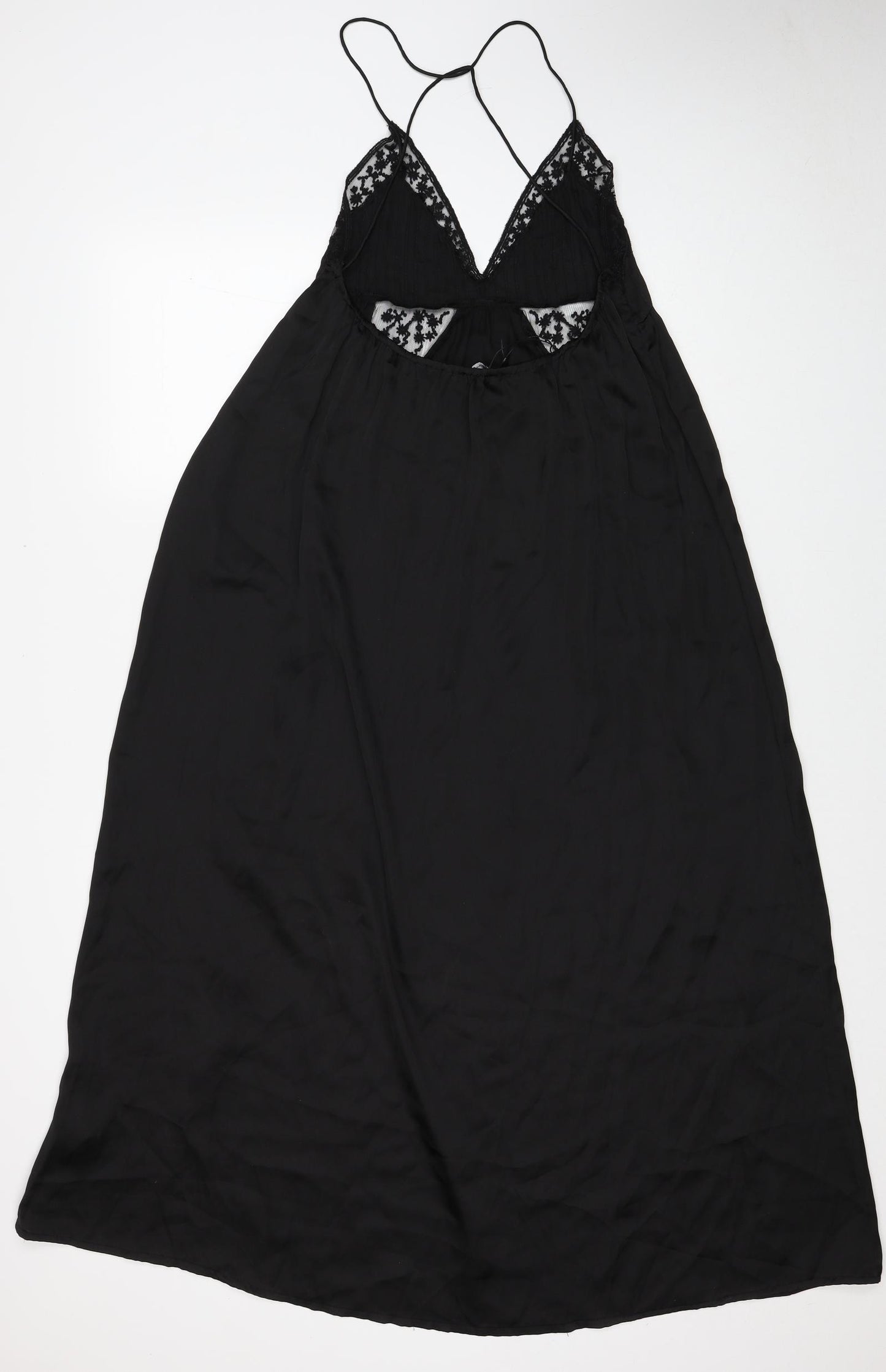 Zara Womens Black Polyester Slip Dress Size XS V-Neck Pullover