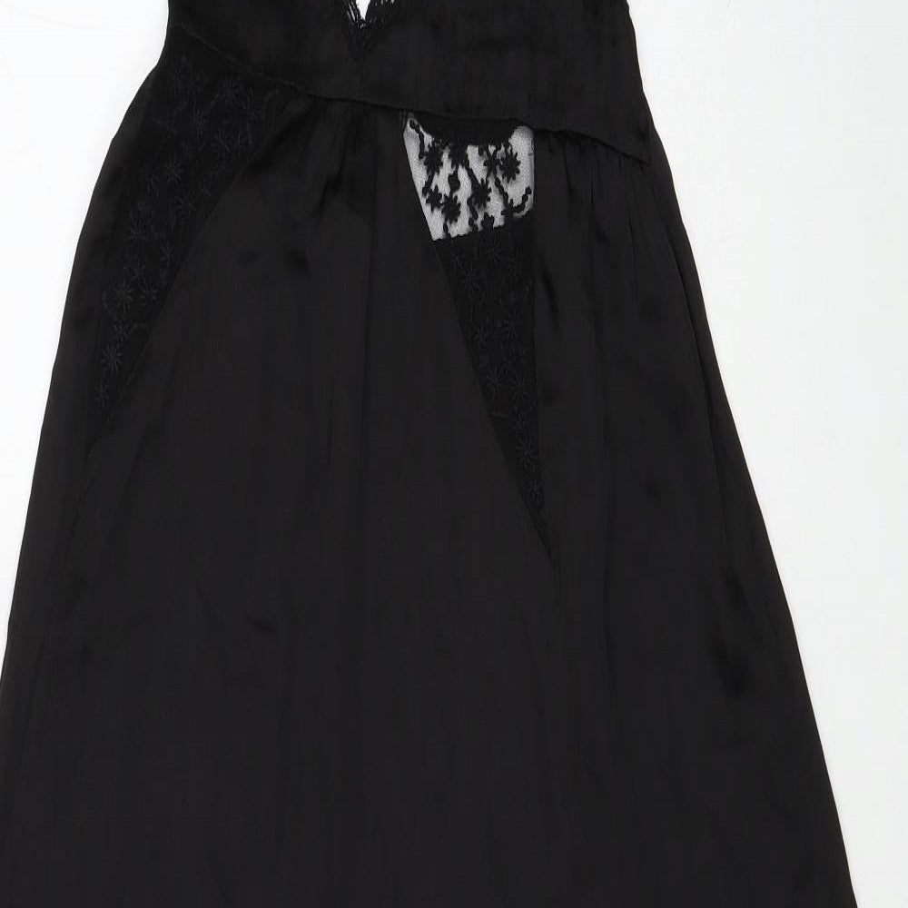 Zara Womens Black Polyester Slip Dress Size XS V-Neck Pullover