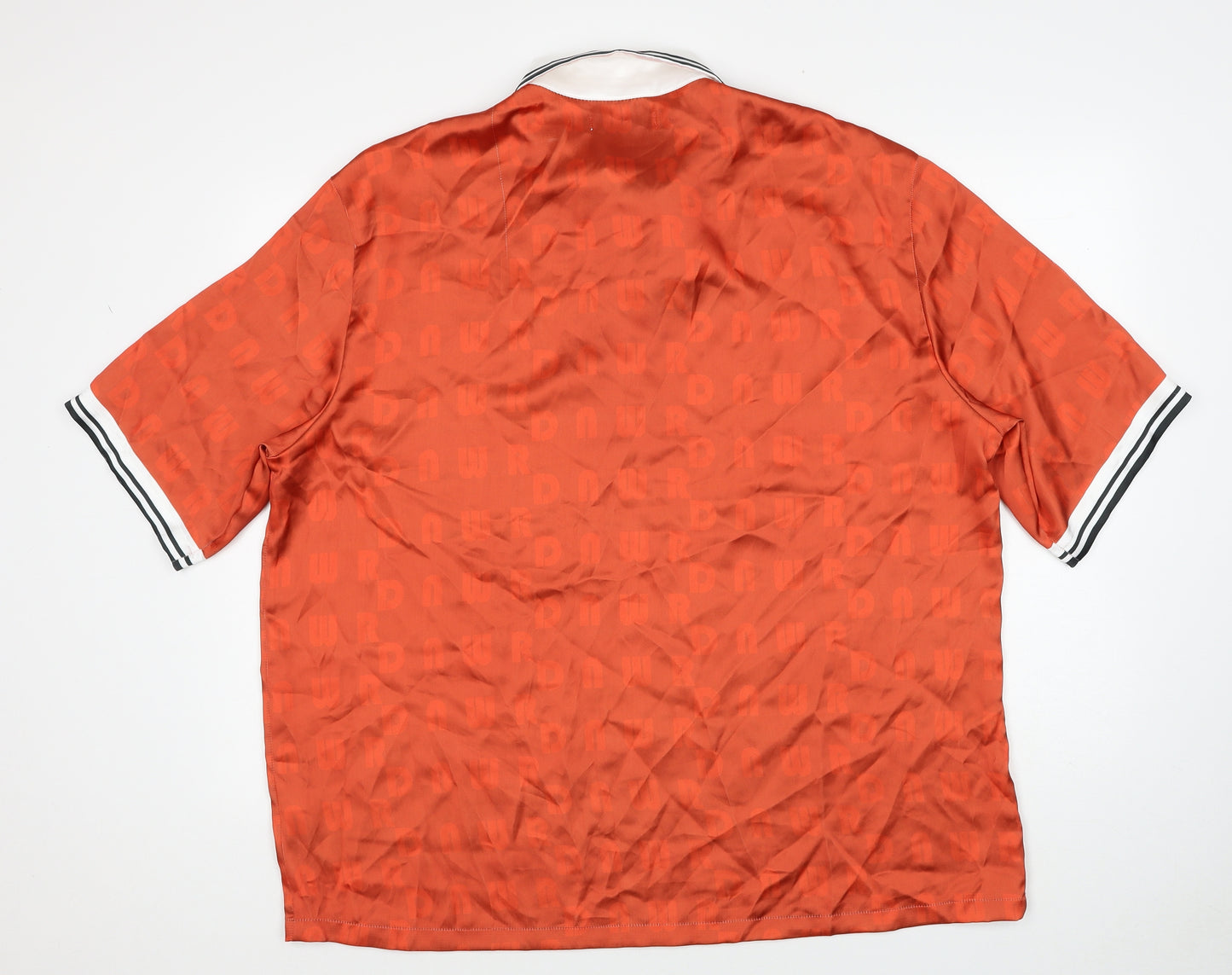 Zara Mens Orange Geometric Polyester Polo Size XL Collared Zip