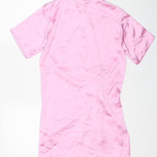Zara Womens Pink Polyester T-Shirt Dress Size S Round Neck Zip