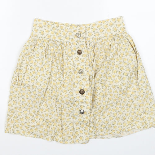 Joshann Earl Womens Yellow Floral Cotton Skater Skirt Size S Button