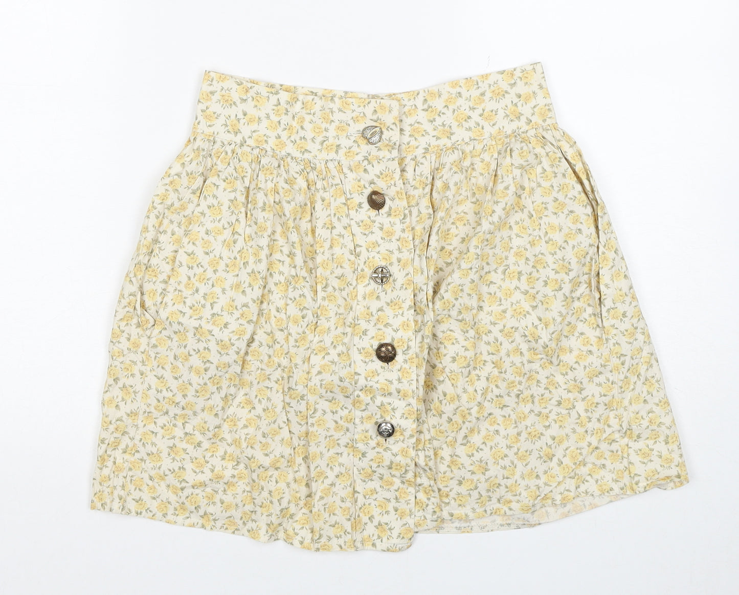 Joshann Earl Womens Yellow Floral Cotton Skater Skirt Size S Button