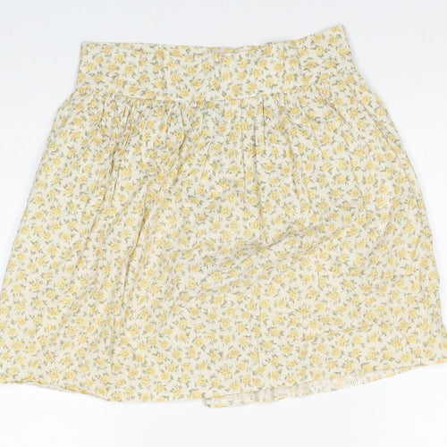 Joshann Earl Womens Yellow Floral Cotton Skater Skirt Size S Button