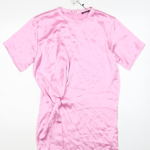 Zara Womens Pink Polyester T-Shirt Dress Size M Round Neck Zip