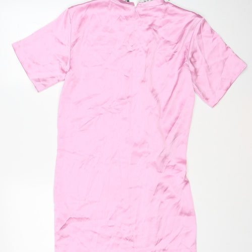 Zara Womens Pink Polyester T-Shirt Dress Size M Round Neck Zip