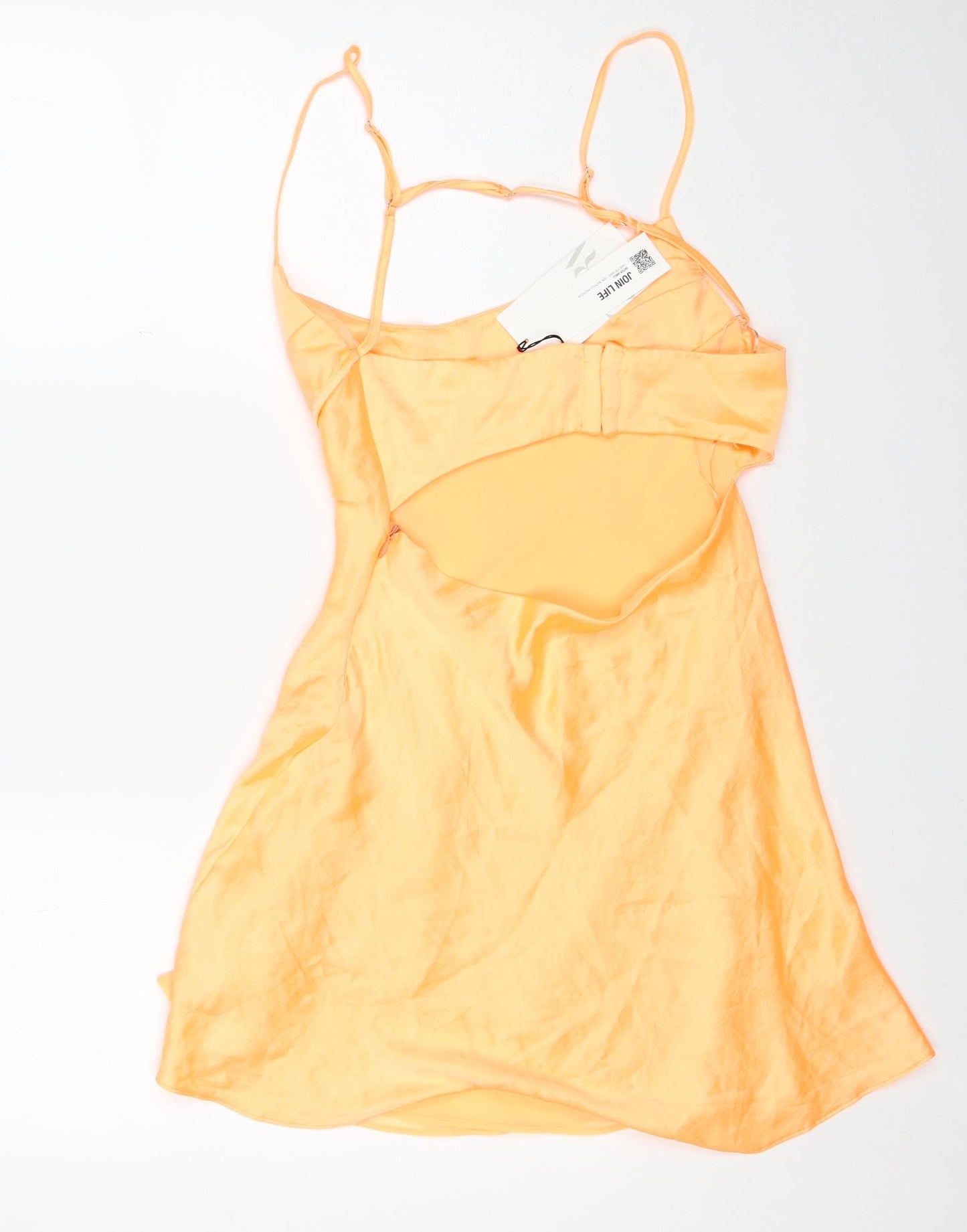 Zara Womens Orange Polyester Slip Dress Size S Scoop Neck Zip