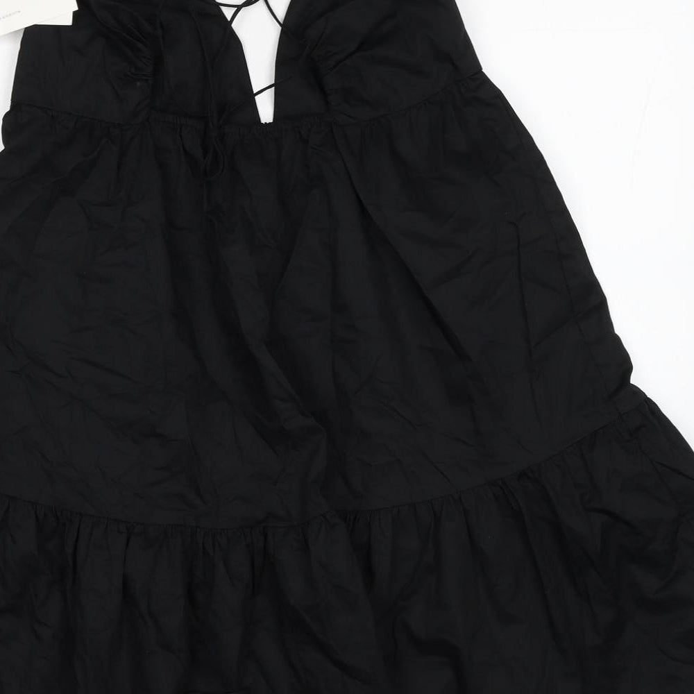 Zara Womens Black Cotton A-Line Size S V-Neck Tie