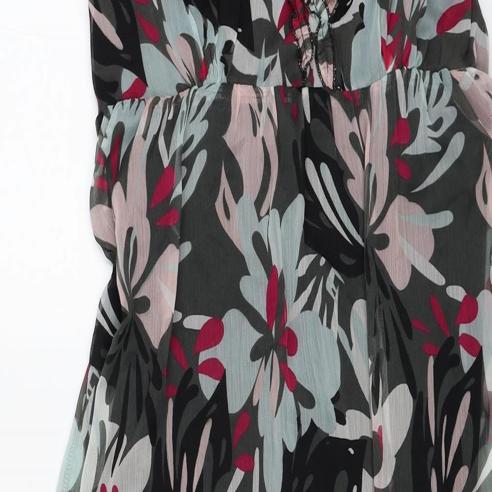 Mela London Womens Multicoloured Floral Polyester A-Line Size L V-Neck Pullover