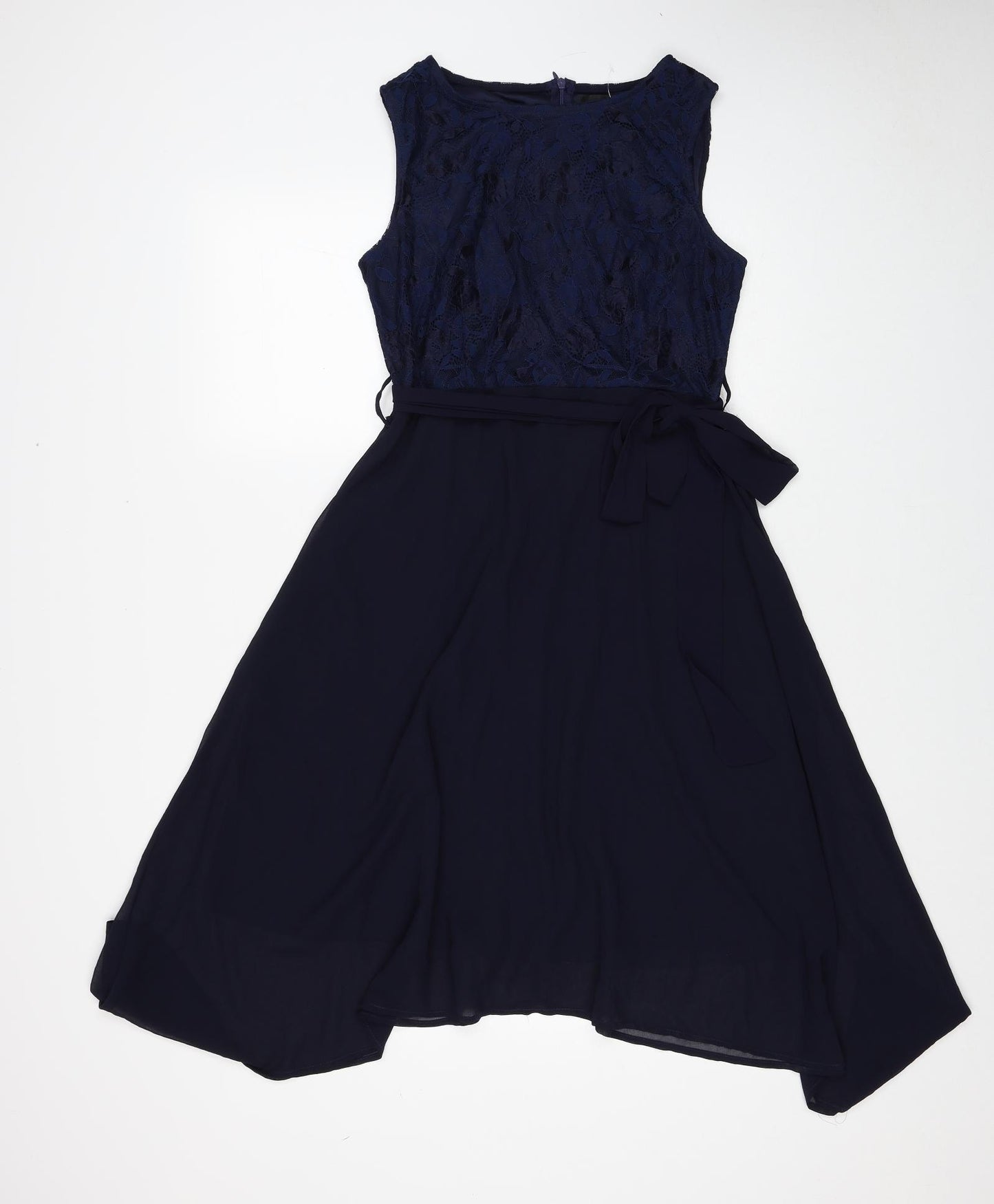 Mela London Womens Blue Polyester A-Line Size 12 Round Neck Zip