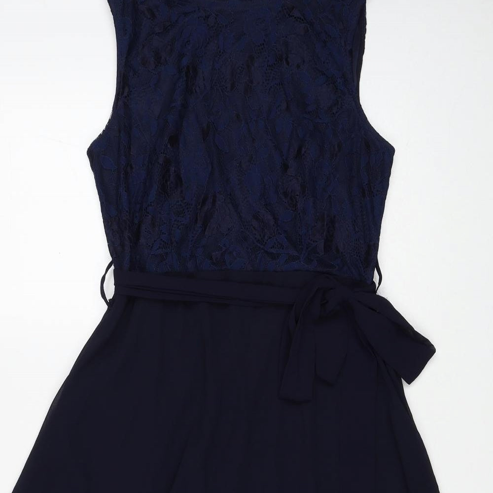 Mela London Womens Blue Polyester A-Line Size 12 Round Neck Zip