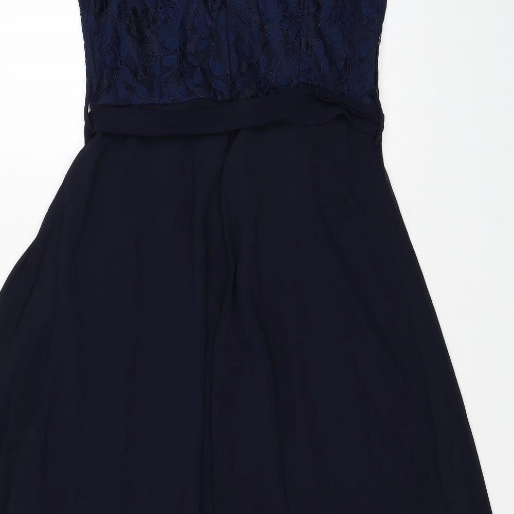 Mela London Womens Blue Polyester A-Line Size 12 Round Neck Zip