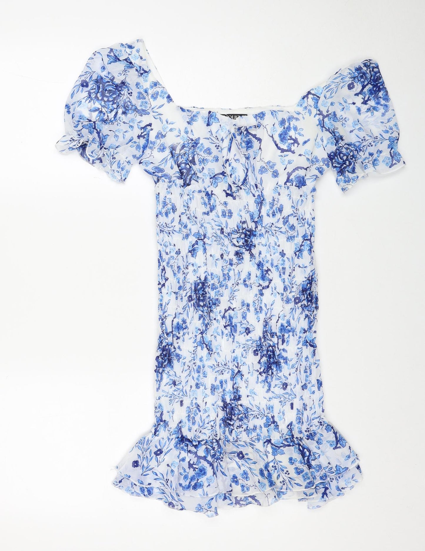 Quiz Womens Blue Floral Polyester Pencil Dress Size 6 Square Neck Pullover