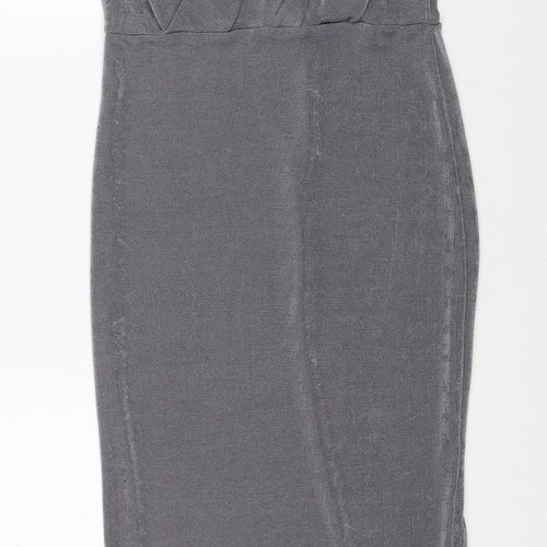 Missguided Womens Grey Polyester Pencil Dress Size 10 V-Neck Pullover