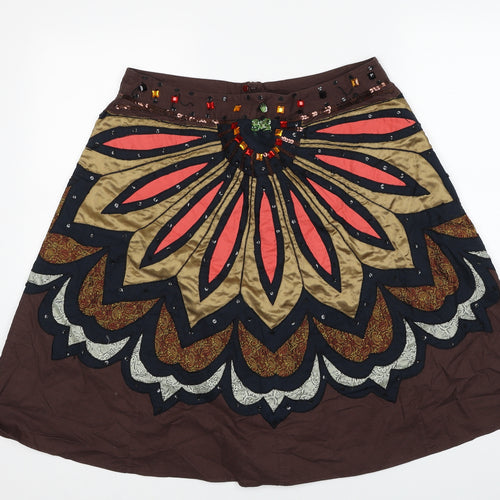 Preworn Womens Brown Geometric Polyester Swing Skirt Size 32 in Zip