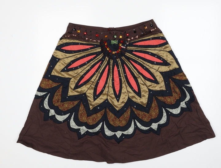 Preworn Womens Brown Geometric Polyester Swing Skirt Size 32 in Zip