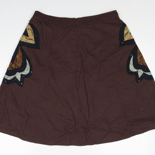 Preworn Womens Brown Geometric Polyester Swing Skirt Size 32 in Zip