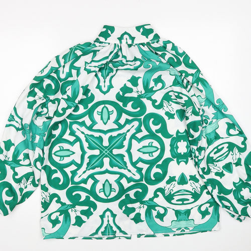 White Icy Womens Green Floral Polyester Basic Blouse Size S Round Neck