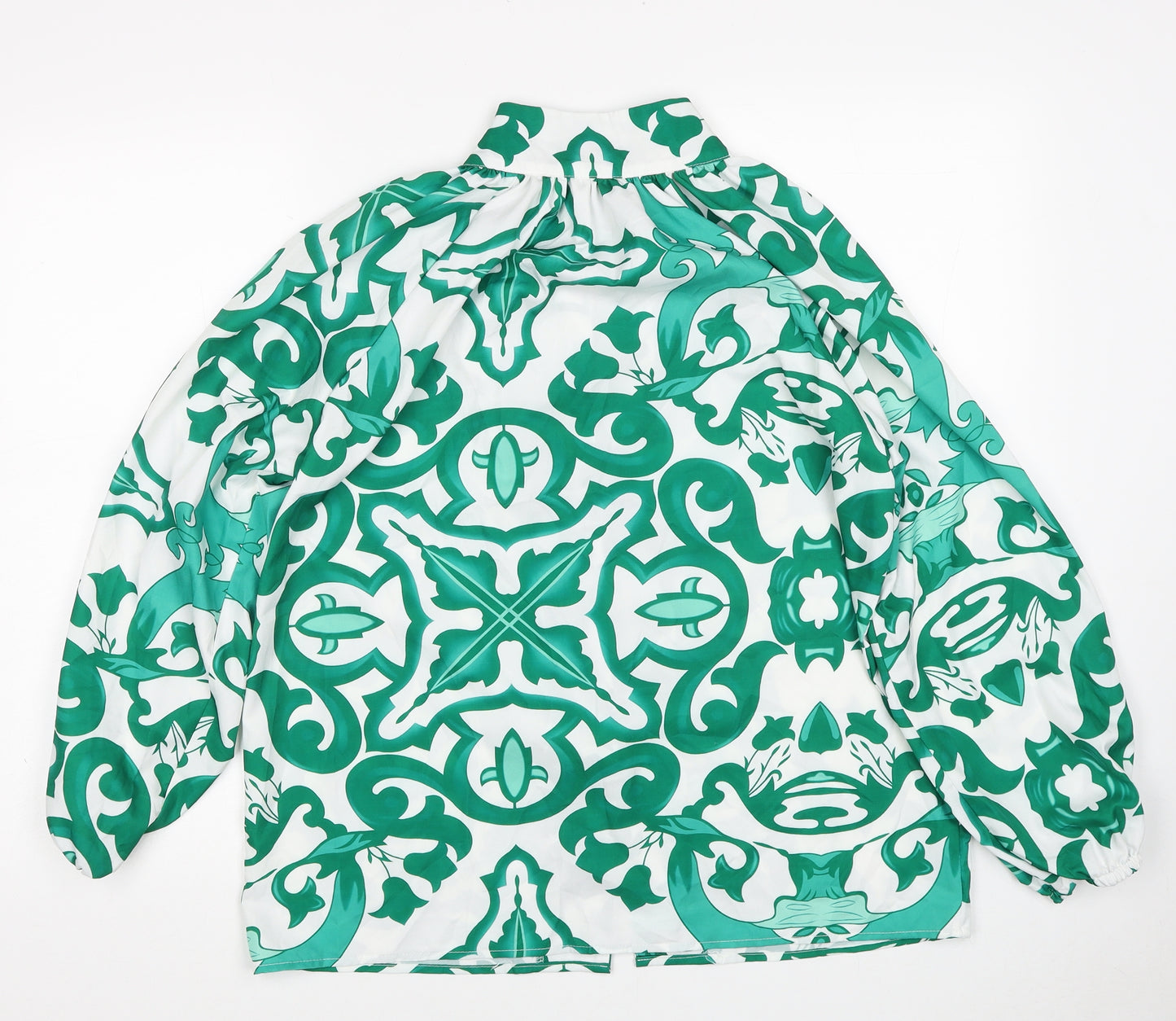 White Icy Womens Green Floral Polyester Basic Blouse Size S Round Neck