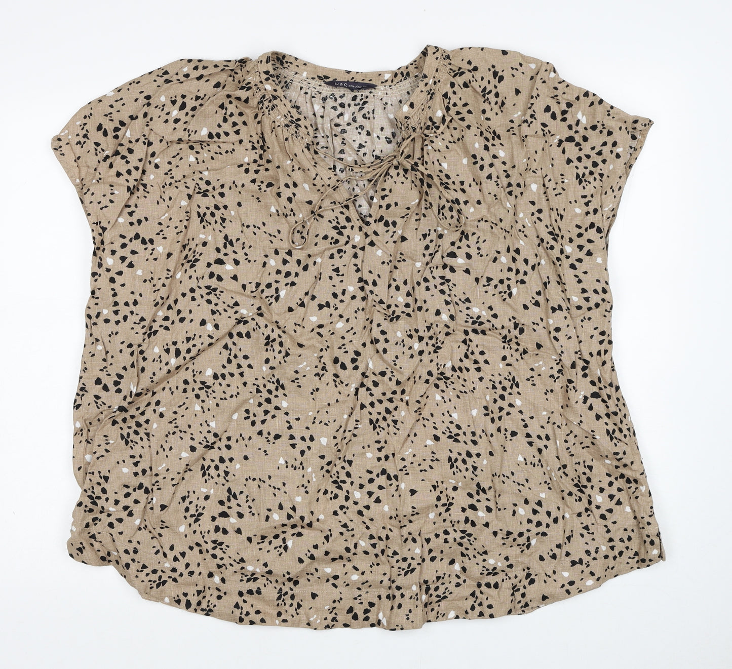 Marks and Spencer Womens Brown Geometric Linen Basic Blouse Size 22 V-Neck