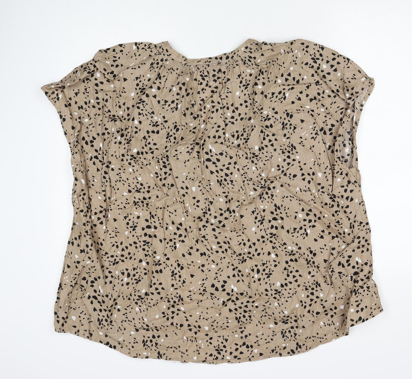 Marks and Spencer Womens Brown Geometric Linen Basic Blouse Size 22 V-Neck