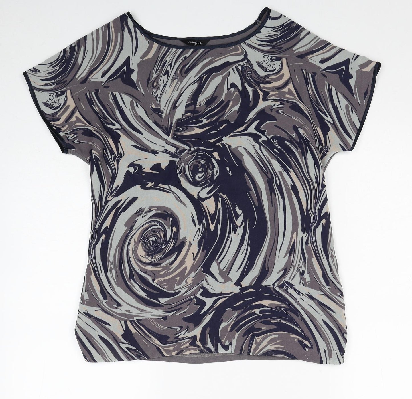 Autograph Womens Grey Geometric Polyester Basic Blouse Size 8 Round Neck